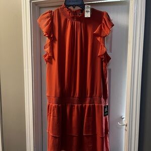 Express Chic Coral Ruffle Dress